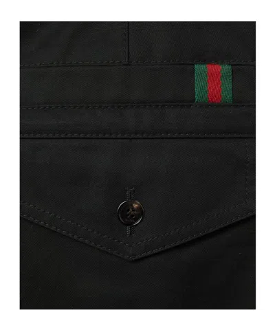 Gucci Men Cotton Twill Trousers With Web Detail In Black