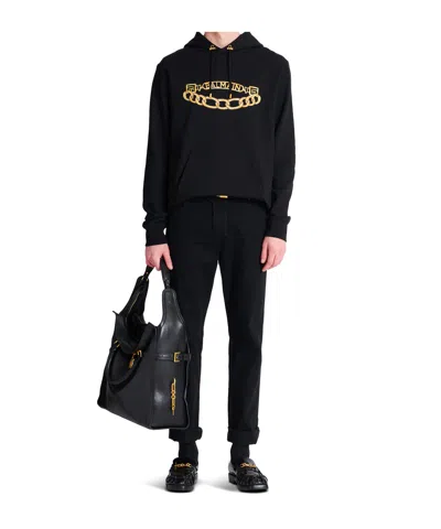 Balmain Printed Chain Logo Hooded Sweatshirt In Black