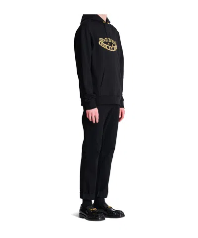 Balmain Printed Chain Logo Hooded Sweatshirt In Black