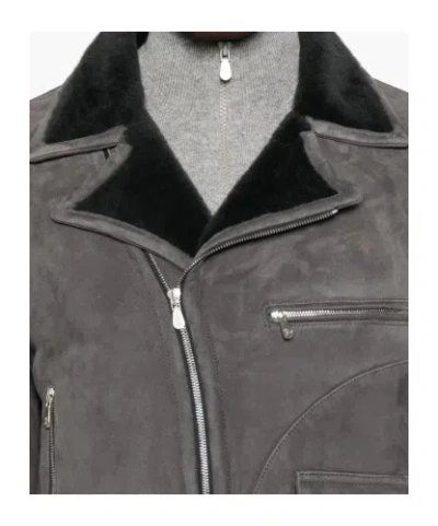 Brunello Cucinelli Shearling Biker Jacket In Gray