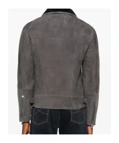 Brunello Cucinelli Shearling Biker Jacket In Gray