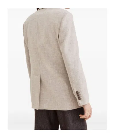 Brunello Cucinelli Double-breasted Jacket With Luxurious Cotton-wool Blend And Elegant Detailing In Neutral