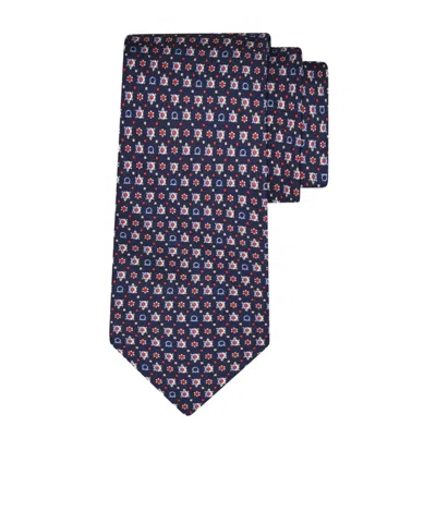 Ferragamo Turtle Print Silk Tie Ties And Bow Ties Blue In Purple