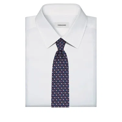 Ferragamo Turtle Print Silk Tie Ties And Bow Ties Blue In Purple