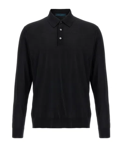 Kiton Long-sleeved Knitted Polo Shirt In Gray