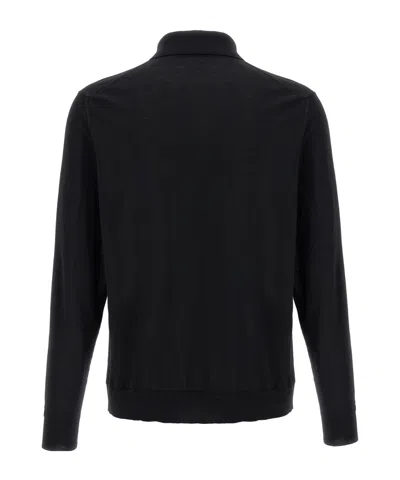 Kiton Long-sleeved Knitted Polo Shirt In Gray