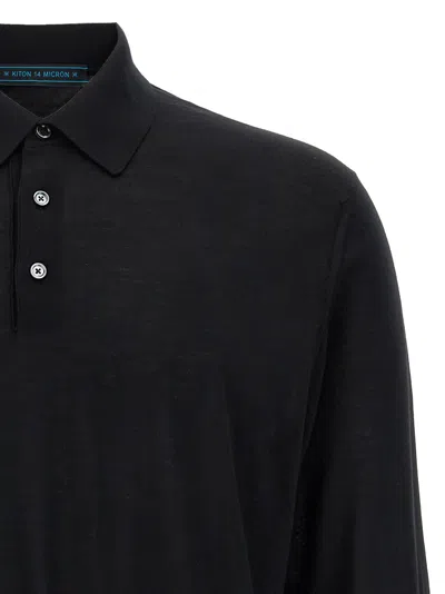 Kiton Long-sleeved Knitted Polo Shirt In Gray