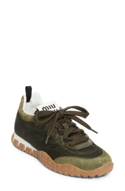 Miu Miu Tyre Technical Fabric And Suede Sneakers In Green
