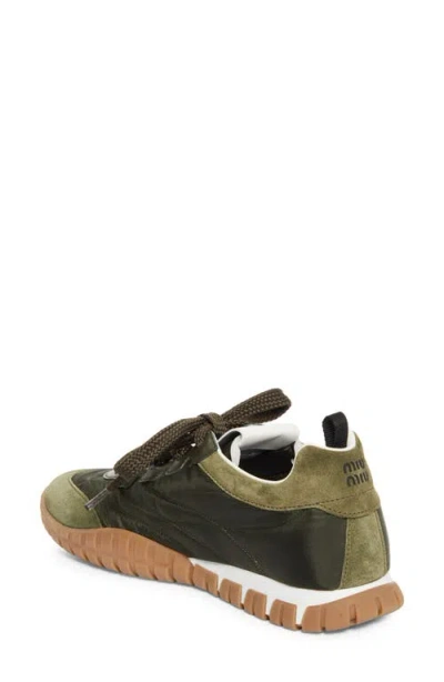 Miu Miu Tyre Technical Fabric And Suede Sneakers In Green