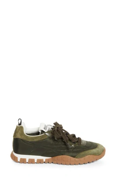 Miu Miu Tyre Technical Fabric And Suede Sneakers In Green
