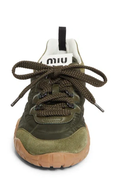 Miu Miu Tyre Technical Fabric And Suede Sneakers In Green