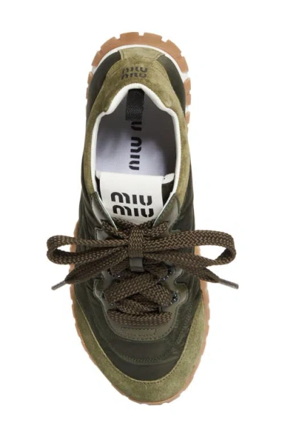 Miu Miu Tyre Technical Fabric And Suede Sneakers In Green