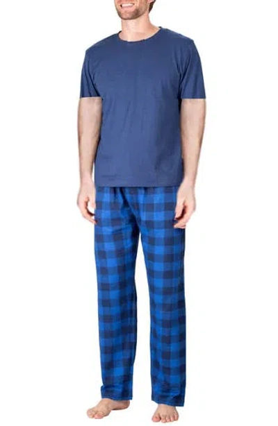 Sleephero Knit Brushed Grid Flannel Pajamas In Blue