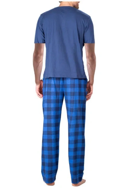 Sleephero Knit Brushed Grid Flannel Pajamas In Blue