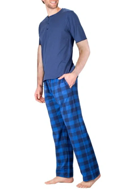 Sleephero Knit Brushed Grid Flannel Pajamas In Blue