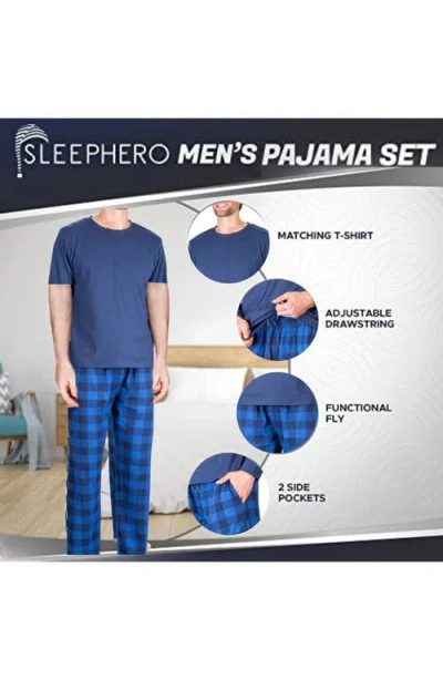 Sleephero Knit Brushed Grid Flannel Pajamas In Blue
