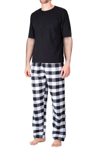 Sleephero Short Sleeve Plaid Flannel Pajama Set In Black