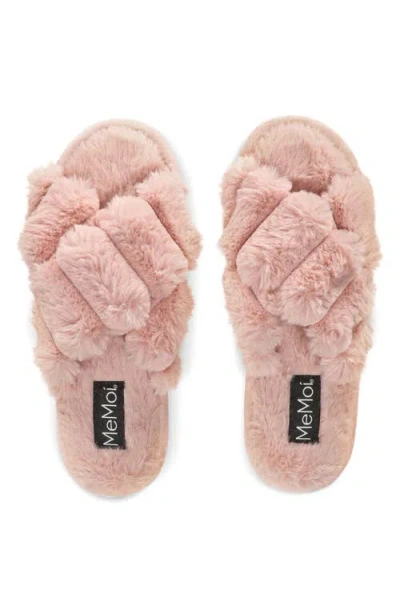 Memoi Double Cross Plush Slipper In Pink
