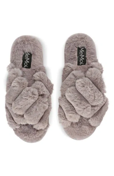 Memoi Double Cross Plush Slipper In Gray