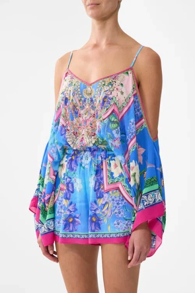 Camilla Womens Spirit Of Santa Maria Drop-shoulder Silk Playsuit In Blue