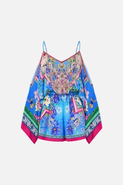 Camilla Womens Spirit Of Santa Maria Drop-shoulder Silk Playsuit In Blue