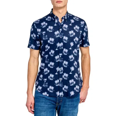 Construct Slim Fit 4-way Stretch Short Sleeve Button-up Shirt In Blue