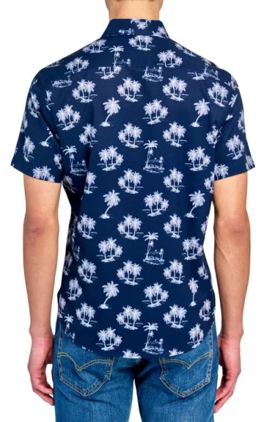 Construct Slim Fit 4-way Stretch Short Sleeve Button-up Shirt In Blue