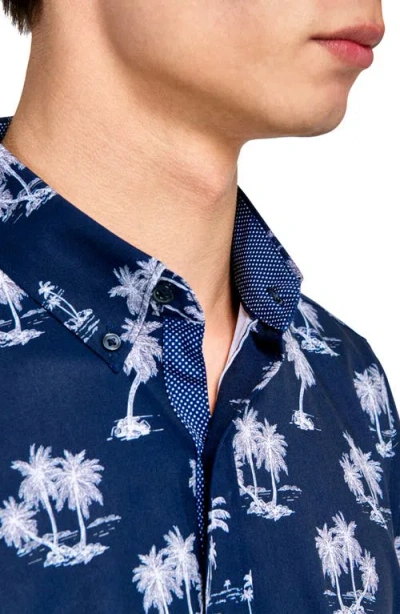 Construct Slim Fit 4-way Stretch Short Sleeve Button-up Shirt In Blue