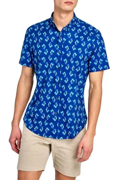 Construct Slim Fit 4-way Stretch Short Sleeve Button-up Shirt Slim Fit 4-way Stretch Short Sleeve Bu In Blue