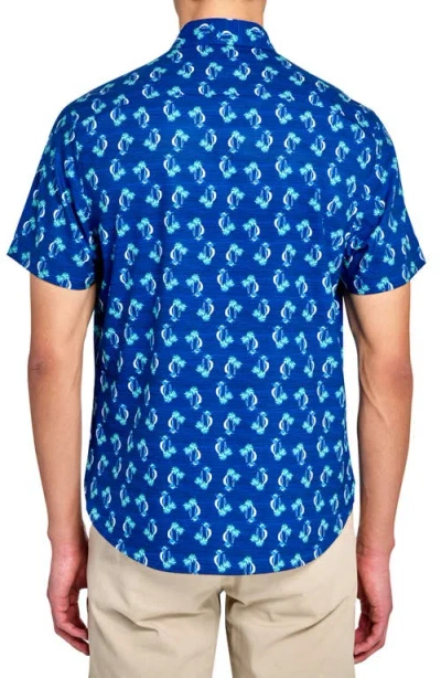 Construct Slim Fit 4-way Stretch Short Sleeve Button-up Shirt Slim Fit 4-way Stretch Short Sleeve Bu In Blue