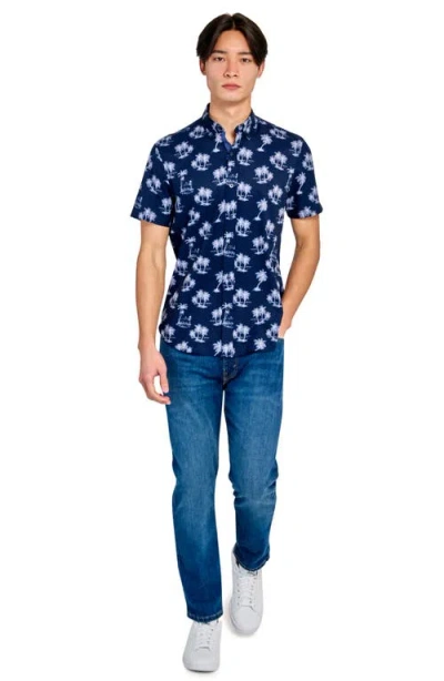 Construct Slim Fit 4-way Stretch Short Sleeve Button-up Shirt In Blue