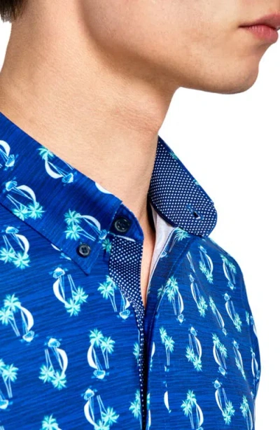 Construct Slim Fit 4-way Stretch Short Sleeve Button-up Shirt Slim Fit 4-way Stretch Short Sleeve Bu In Blue