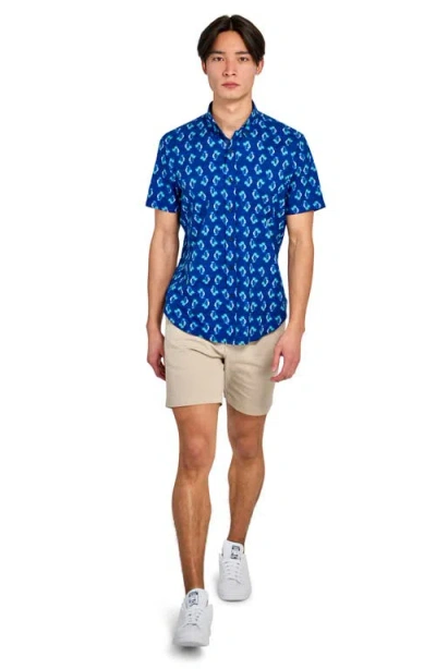 Construct Slim Fit 4-way Stretch Short Sleeve Button-up Shirt Slim Fit 4-way Stretch Short Sleeve Bu In Blue