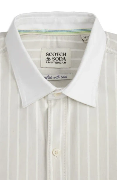Scotch & Soda Pinpoint Boxy Short Sleeve Cotton Button-up Shirt In White