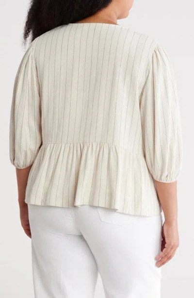 Renee C Striped Tie Front Top In White