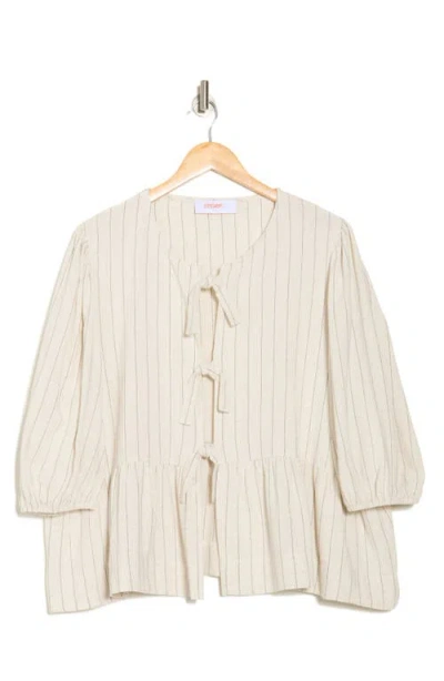 Renee C Striped Tie Front Top In White