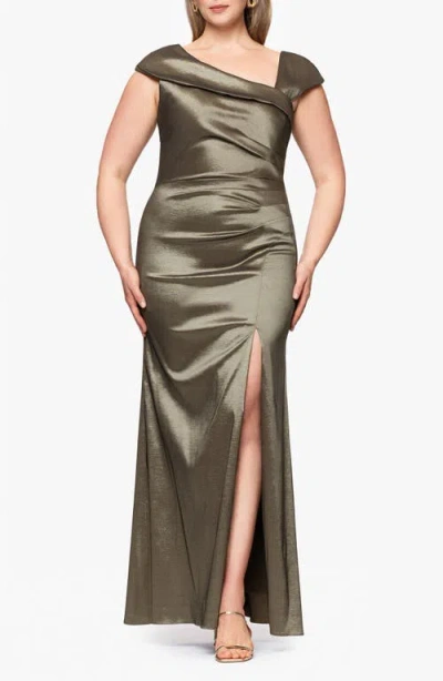 Xscape Evenings Stretch Taffeta Trumpet Gown In Brown