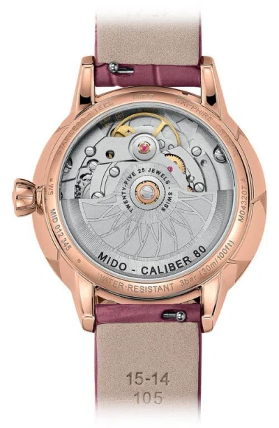 Mido Rainflower Diamond Night Mode Automatic Leather Strap Watch, 34mm In Pink