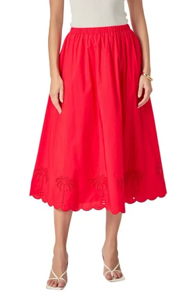 English Factory Embroidered High Waist Midi Skirt In Red