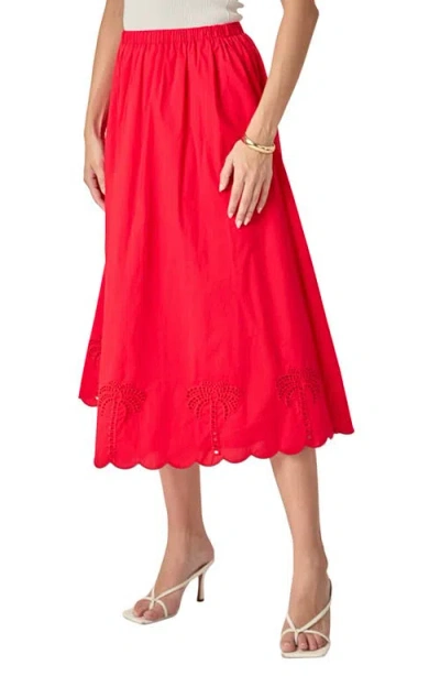 English Factory Embroidered High Waist Midi Skirt In Red