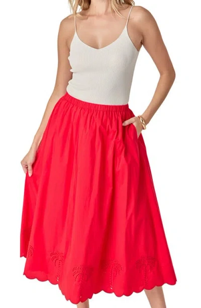 English Factory Embroidered High Waist Midi Skirt In Red