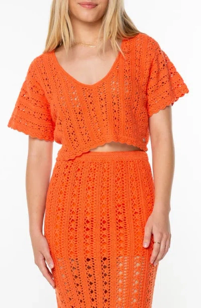 Roxy Sea Swirl Boxy Crochet Sweater In Orange