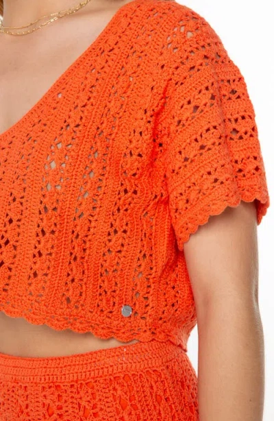 Roxy Sea Swirl Boxy Crochet Sweater In Orange