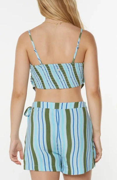 Roxy Wild At Heart Stripe Asymmetric Crop Top In Blue