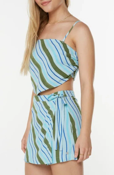 Roxy Wild At Heart Stripe Asymmetric Crop Top In Blue