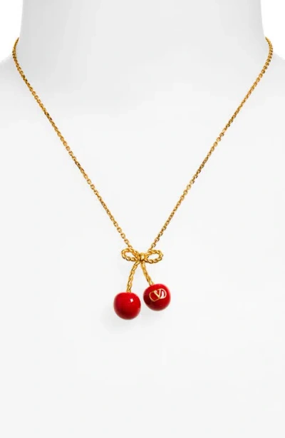Valentino Garavani Chez Valentino Cherryfic Pendant Necklace In Gold