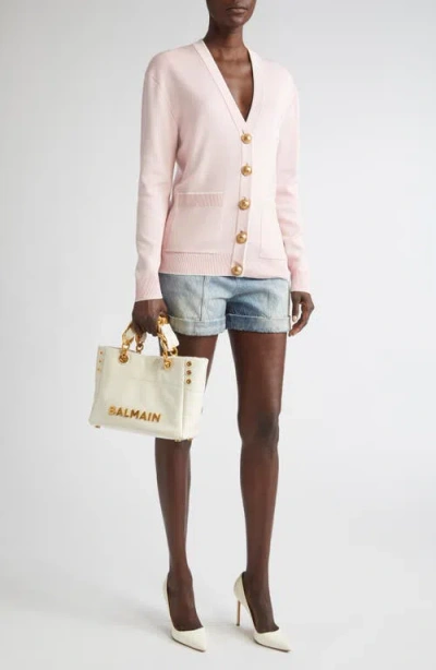 Balmain Emblem Embroidered Knit Cardigan In Pink
