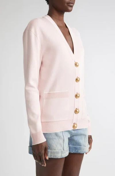 Balmain Emblem Embroidered Knit Cardigan In Pink