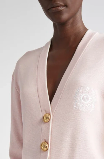 Balmain Emblem Embroidered Knit Cardigan In Pink