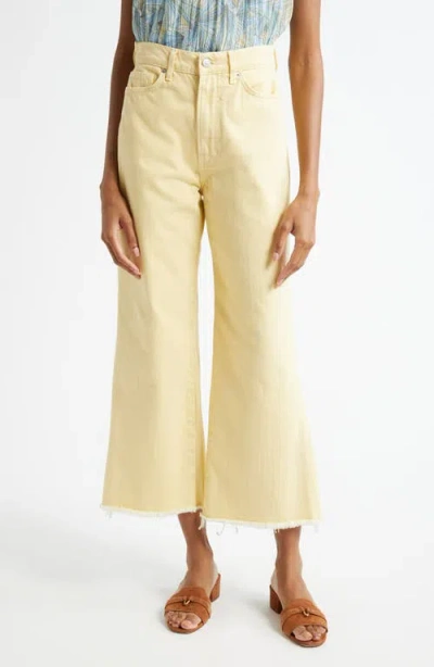 Veronica Beard Taylor High Waist Fray Hem Crop Wide Leg Jeans In Neutral